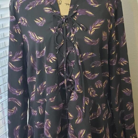LANE Bryant Peasant Purple Black feather peplum lace front blouse plus size 24 - Picture 3 of 11